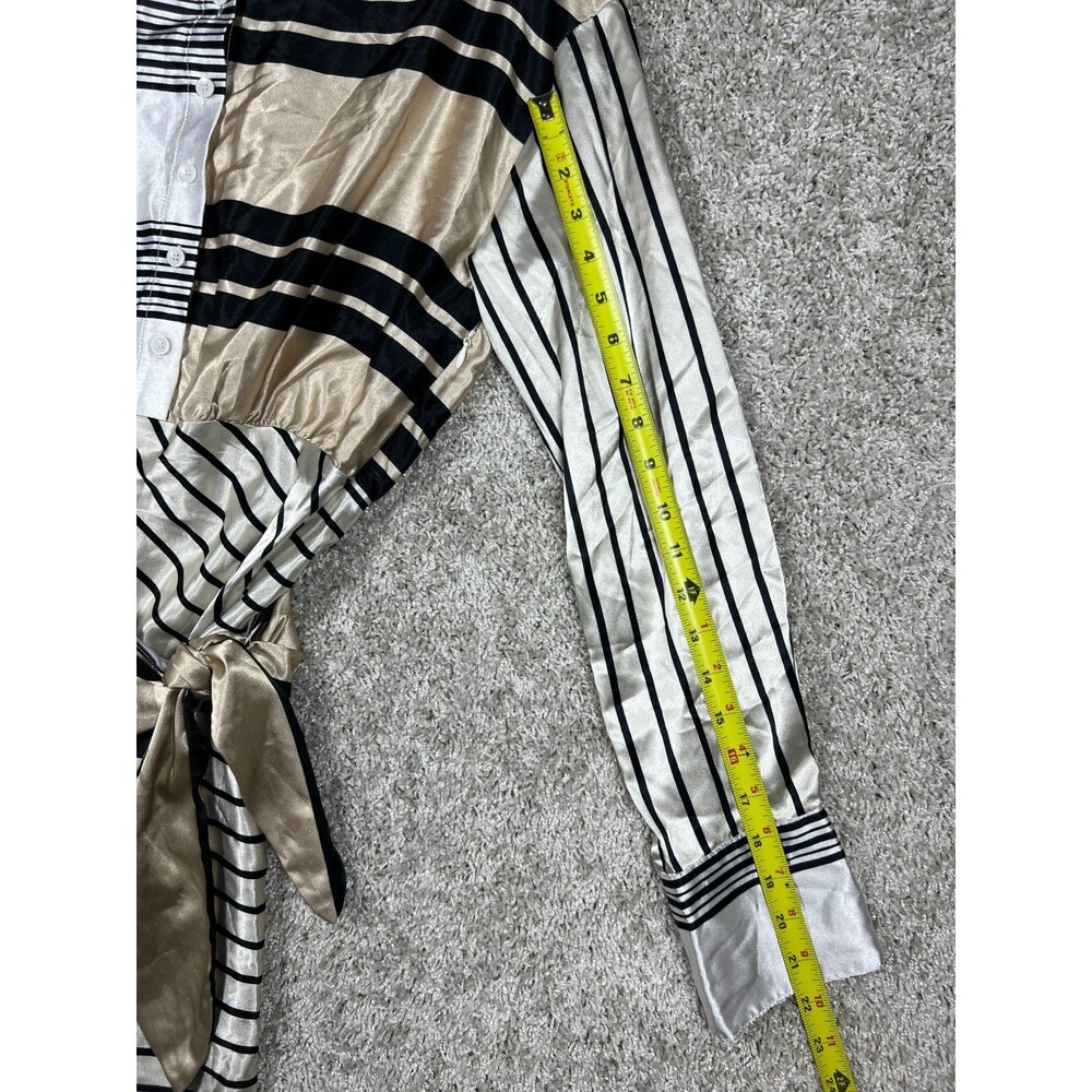 Azura Satin Stripe Wrap Shirt Dress S Tie Front Y2K Mini Statement - Picture 3 of 10